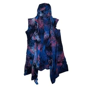 Coin 1804 Womens 3X Blue Purple Galaxy Tie Dye Hooded Open Front Waterfall Vest